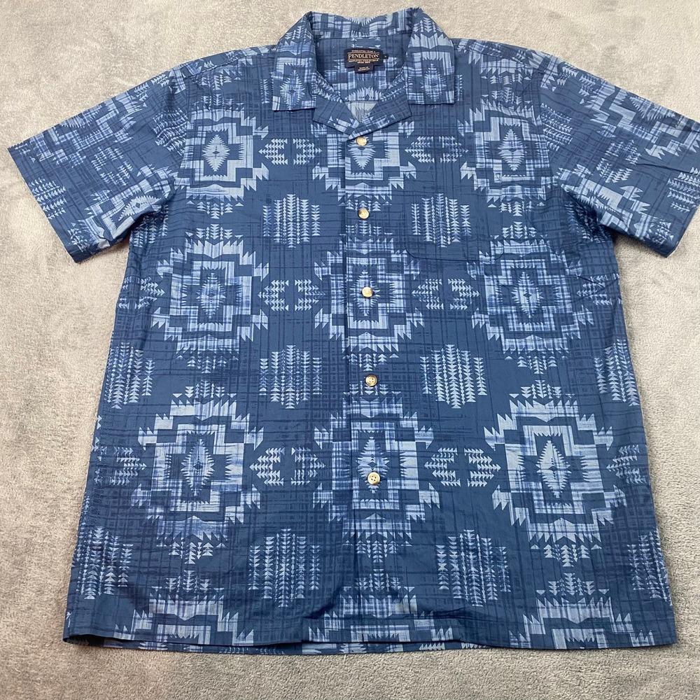 Pendleton Mens Large Button Down Blue Aztec Southwest Tribal Geometric Shirt